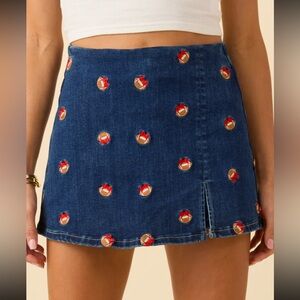 Dark Wash Football Embroidery Skort